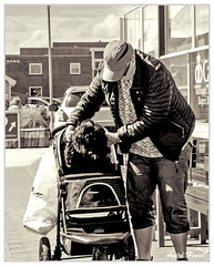 Henne-Strand Scene-de-plage Chien Caddie DSC 0189 N&amp;B 5x4